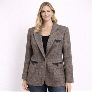 Manchester 100% Wool Womens Herringbone Blazer M (Runs Small Fits M) Vintage
